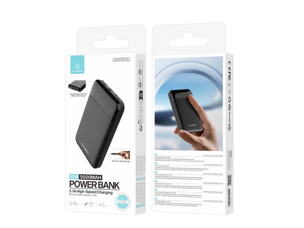 Techancy Mini Power Bank 5000mAh TF2803 10W Carregamento Rapido Compacto Protecao Inteligente para Telemovel e Tablet